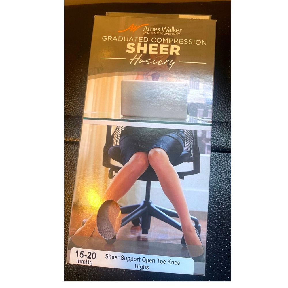 Ames Walker Style 41 Compression Knee Highs M Light Nude Open Toe 15-20 mmHg